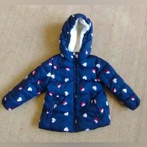 Wonder Nation Jacket Toddler Girls 3T Sherpa Lined Puffy Hearts